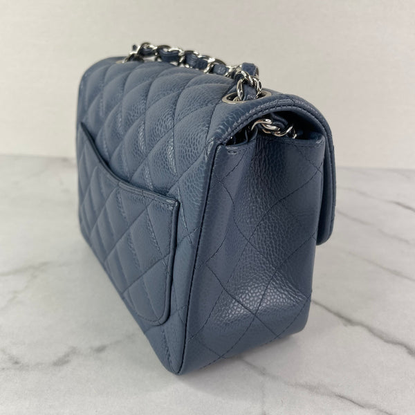 CHANEL Dark Blue Caviar Quilted Mini Square Flap Bag