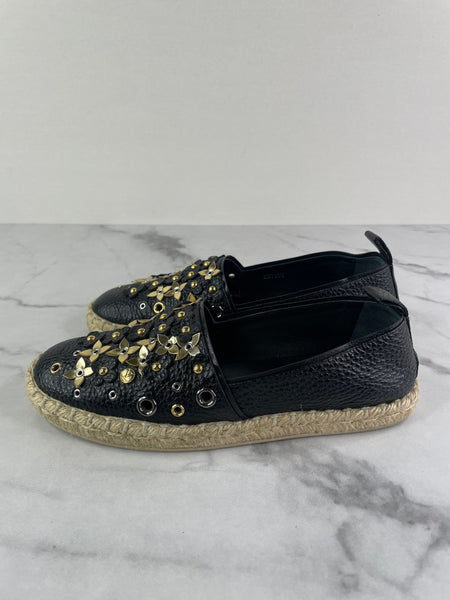 Louis Vuitton Black Leather Tropical Bloom Espadrille Flats Size 35.5
