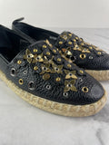 Louis Vuitton Black Leather Tropical Bloom Espadrille Flats Size 35.5