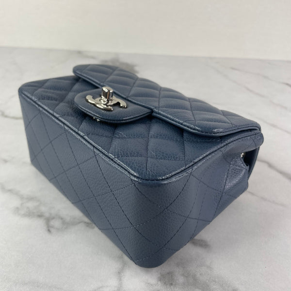 CHANEL Dark Blue Caviar Quilted Mini Square Flap Bag