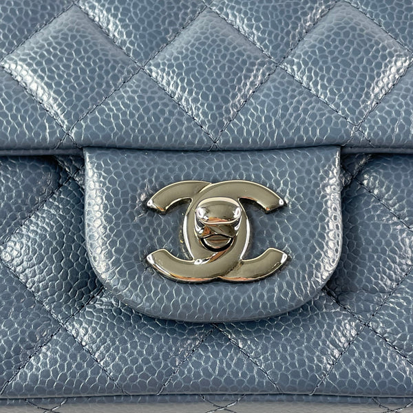 CHANEL Dark Blue Caviar Quilted Mini Square Flap Bag