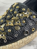 Louis Vuitton Black Leather Tropical Bloom Espadrille Flats Size 35.5