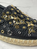 Louis Vuitton Black Leather Tropical Bloom Espadrille Flats Size 35.5