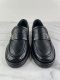 CHANEL Black CC Logo Quilted Leather Loafers Size 35.5