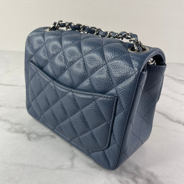 CHANEL Dark Blue Caviar Quilted Mini Square Flap Bag