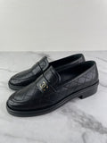 CHANEL Black CC Logo Quilted Leather Loafers Size 35.5