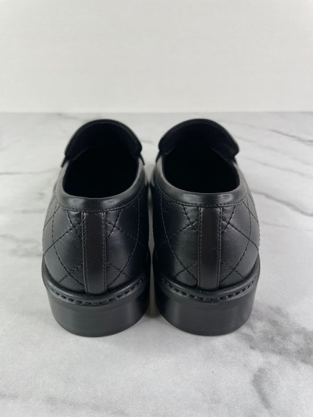 CHANEL Black CC Logo Quilted Leather Loafers Size 35.5