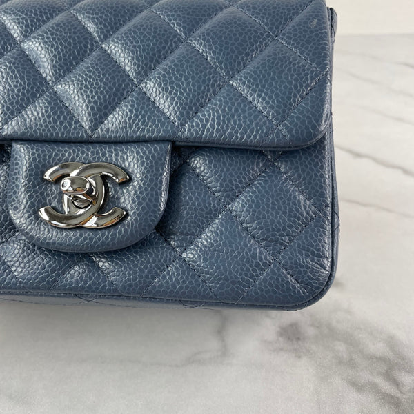 CHANEL Dark Blue Caviar Quilted Mini Square Flap Bag