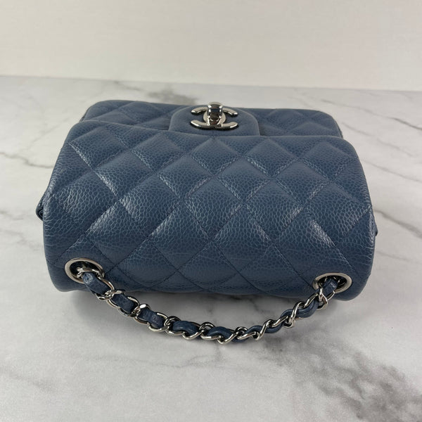 CHANEL Dark Blue Caviar Quilted Mini Square Flap Bag