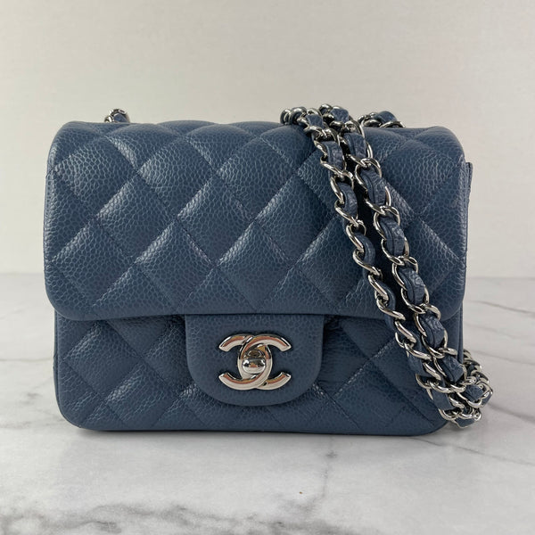 CHANEL Dark Blue Caviar Quilted Mini Square Flap Bag