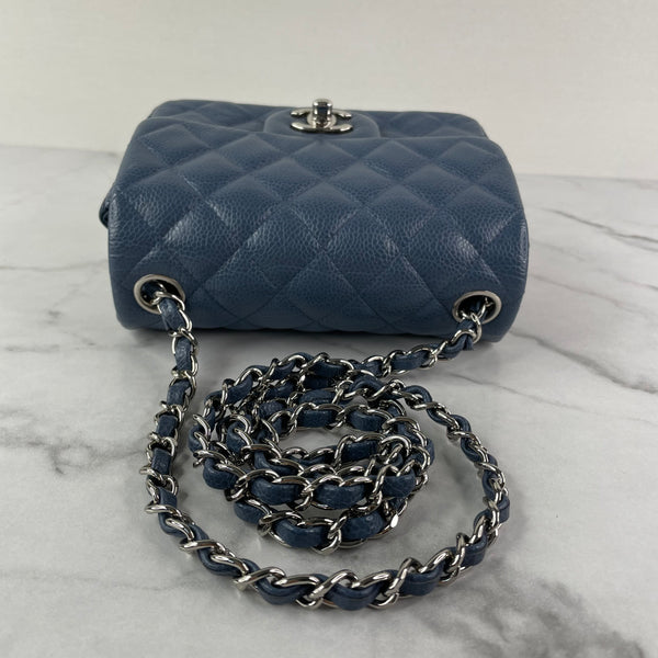 CHANEL Dark Blue Caviar Quilted Mini Square Flap Bag