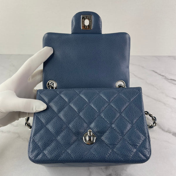 CHANEL Dark Blue Caviar Quilted Mini Square Flap Bag