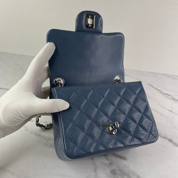 CHANEL Dark Blue Caviar Quilted Mini Square Flap Bag