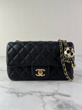 CHANEL Black Lambskin Quilted Mini Rectangular Pearl Crush Flap Crossbody/Shoulder Bag