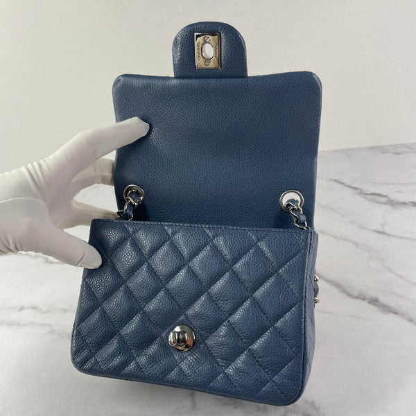 CHANEL Dark Blue Caviar Quilted Mini Square Flap Bag