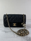 CHANEL Black Lambskin Quilted Mini Rectangular Pearl Crush Flap Crossbody/Shoulder Bag