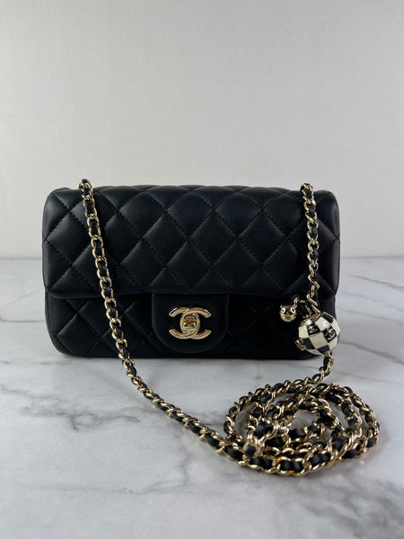 CHANEL Black Lambskin Quilted Mini Rectangular Pearl Crush Flap Crossbody/Shoulder Bag