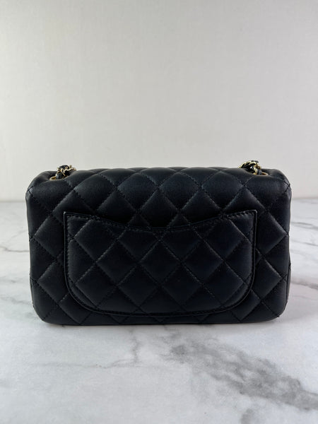 CHANEL Black Lambskin Quilted Mini Rectangular Pearl Crush Flap Crossbody/Shoulder Bag