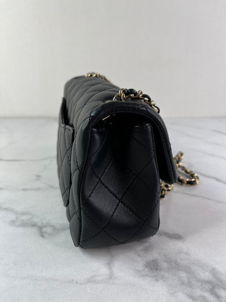 CHANEL Black Lambskin Quilted Mini Rectangular Pearl Crush Flap Crossbody/Shoulder Bag