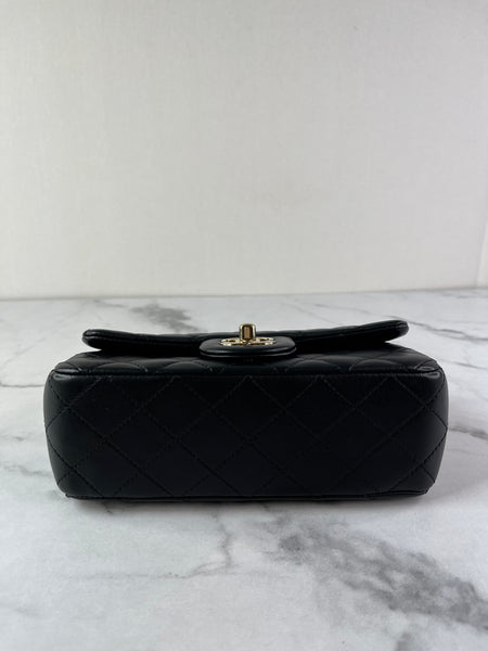CHANEL Black Lambskin Quilted Mini Rectangular Pearl Crush Flap Crossbody/Shoulder Bag