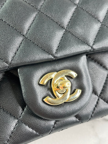 CHANEL Black Lambskin Quilted Mini Rectangular Pearl Crush Flap Crossbody/Shoulder Bag