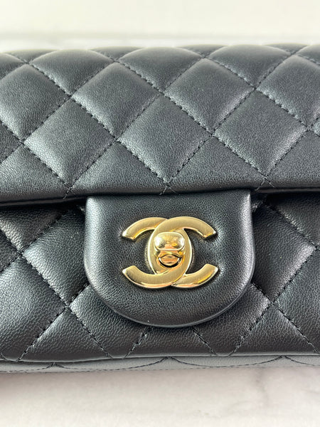 CHANEL Black Lambskin Quilted Mini Rectangular Pearl Crush Flap Crossbody/Shoulder Bag