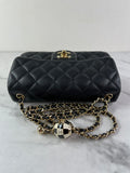 CHANEL Black Lambskin Quilted Mini Rectangular Pearl Crush Flap Crossbody/Shoulder Bag