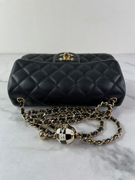 CHANEL Black Lambskin Quilted Mini Rectangular Pearl Crush Flap Crossbody/Shoulder Bag