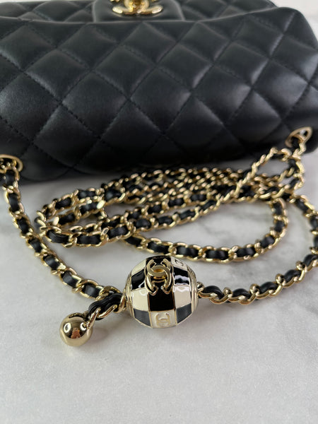 CHANEL Black Lambskin Quilted Mini Rectangular Pearl Crush Flap Crossbody/Shoulder Bag