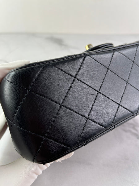 CHANEL Black Lambskin Quilted Mini Rectangular Pearl Crush Flap Crossbody/Shoulder Bag