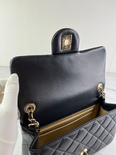CHANEL Black Lambskin Quilted Mini Rectangular Pearl Crush Flap Crossbody/Shoulder Bag