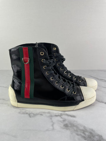 GUCCI Women’s Black Leather High Top Sneakers Size 37.5