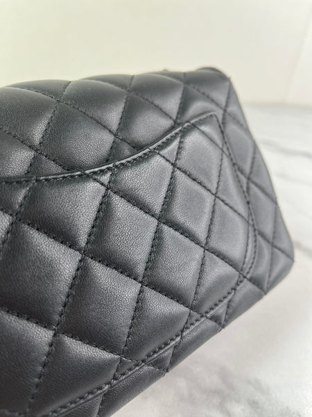 CHANEL Black Lambskin Quilted Mini Rectangular Pearl Crush Flap Crossbody/Shoulder Bag