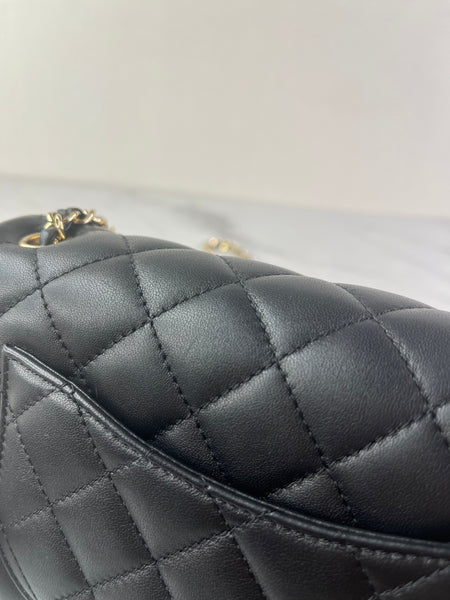 CHANEL Black Lambskin Quilted Mini Rectangular Pearl Crush Flap Crossbody/Shoulder Bag