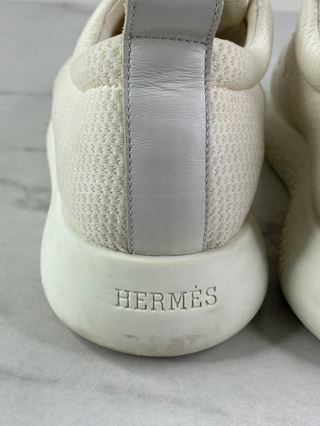 HERMES Women’s White Mesh Technical Canvas Team Sneakers Size 36