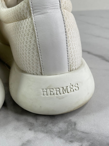 HERMES Women’s White Mesh Technical Canvas Team Sneakers Size 36