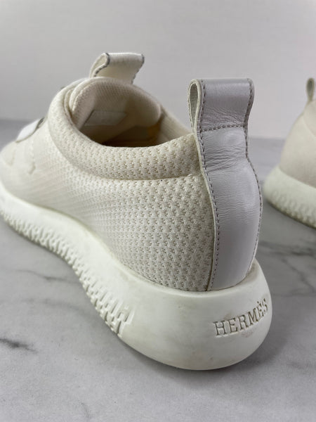 HERMES Women’s White Mesh Technical Canvas Team Sneakers Size 36