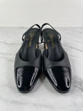 CHANEL Black Textured Calfskin Glazed Goatskin Cap Toe CC Slingback Pumps Size 36