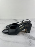 CHANEL Black Textured Calfskin Glazed Goatskin Cap Toe CC Slingback Pumps Size 36