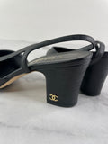 CHANEL Black Textured Calfskin Glazed Goatskin Cap Toe CC Slingback Pumps Size 36