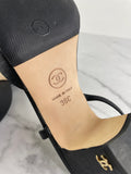 CHANEL Black Textured Calfskin Glazed Goatskin Cap Toe CC Slingback Pumps Size 36