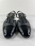 CHANEL Black Textured Calfskin Glazed Goatskin Cap Toe CC Slingback Pumps Size 36