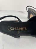 CHANEL Black Textured Calfskin Glazed Goatskin Cap Toe CC Slingback Pumps Size 36