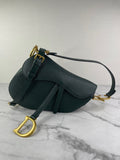 CHRISTIAN DIOR Dark Green (Vert Sapin) Grained Calfskin Saddle Bag with Strap