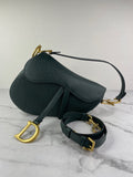 CHRISTIAN DIOR Dark Green (Vert Sapin) Grained Calfskin Saddle Bag with Strap