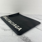 Balenciaga Black/White Calfskin Logo Large Zip Pouch/Clutch