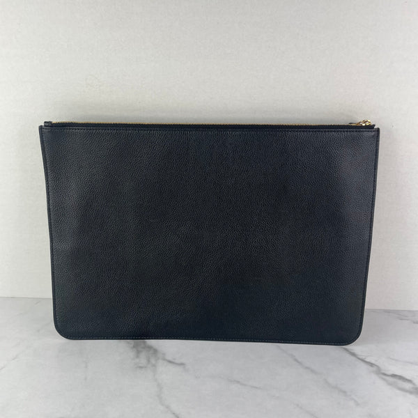 Balenciaga Black/White Calfskin Logo Large Zip Pouch/Clutch