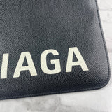 Balenciaga Black/White Calfskin Logo Large Zip Pouch/Clutch