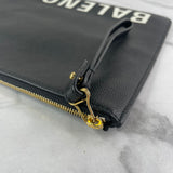 Balenciaga Black/White Calfskin Logo Large Zip Pouch/Clutch