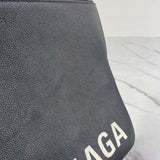 Balenciaga Black/White Calfskin Logo Large Zip Pouch/Clutch